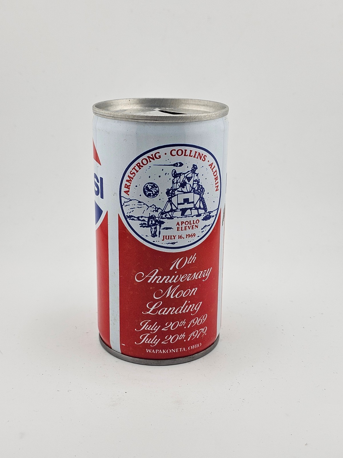 Vintage Steel Pull Tab Pepsi Cola 10th Anniversary Moon Landing 12 oz Empty Can