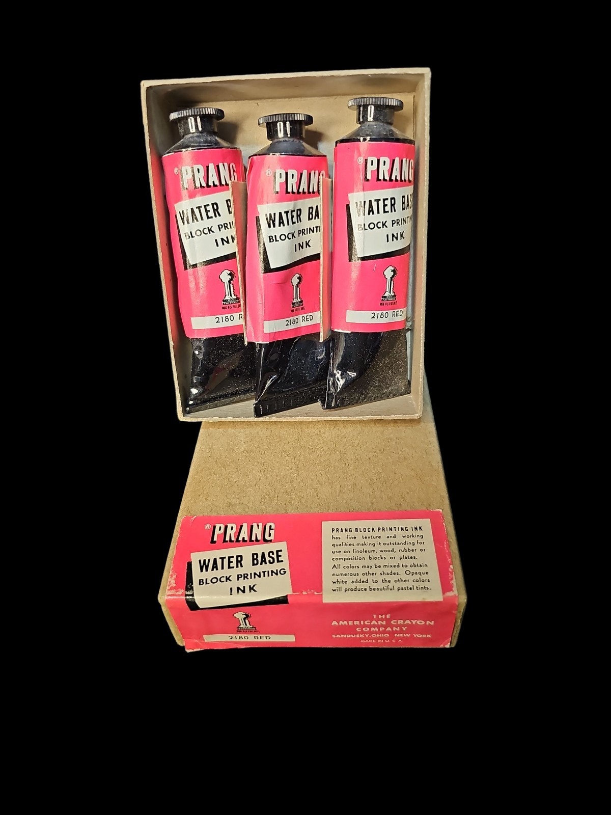 Prang EZ Print Water Base Block Printing Ink 2180 Red 1.5oz Lot of 3 Vintage