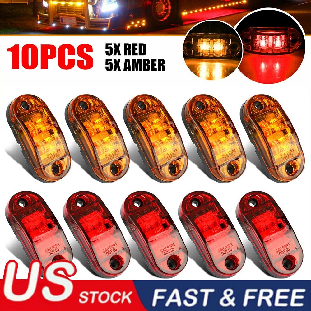 5x Amber+ 5x Red LED Car Truck Trailer RV Oval 2.5" Side Clearance Marker Lights