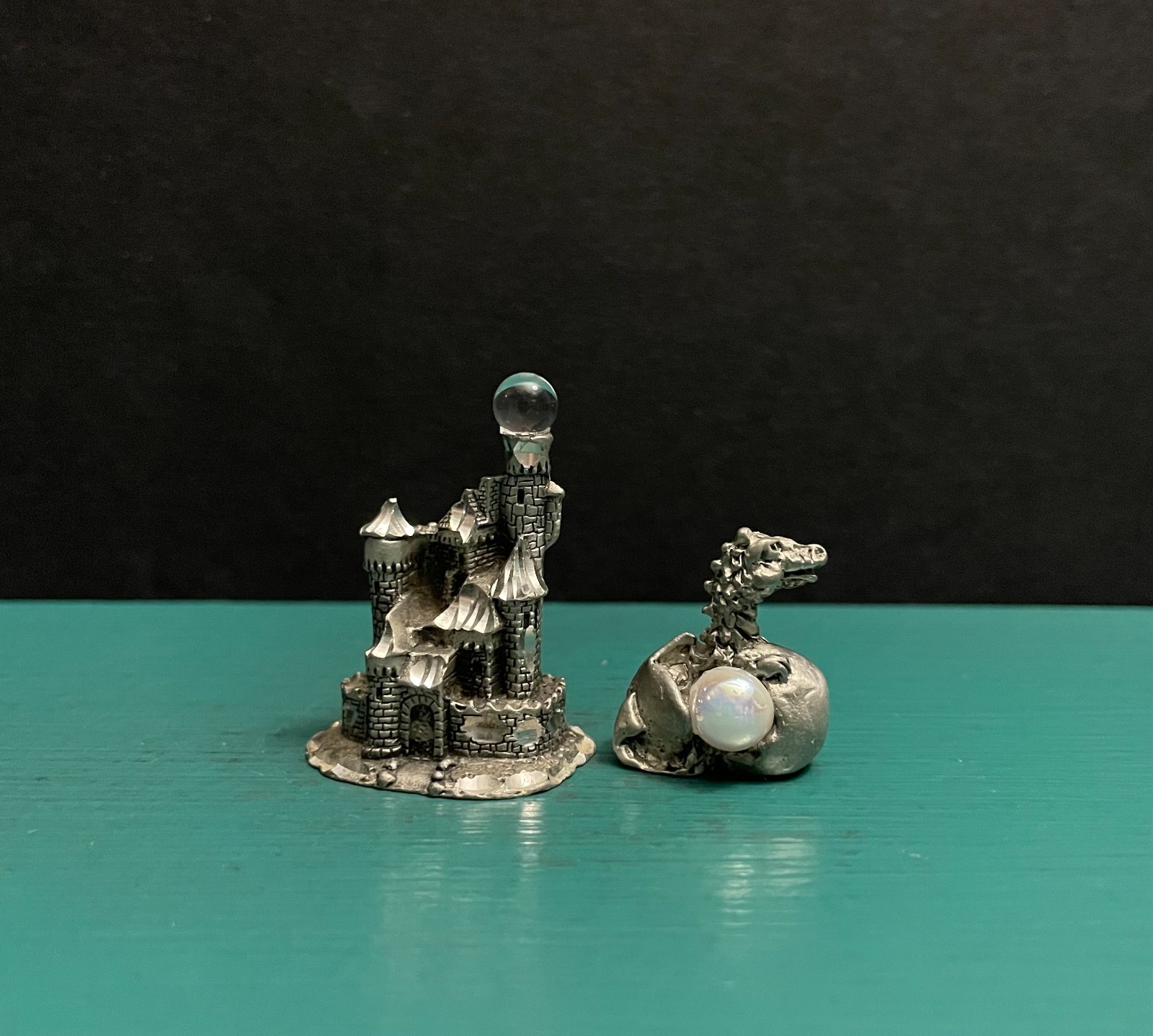 Pewter Newborn Dragon Egg Cuteri Fortress Castle Crystal Orb Towers Figurine