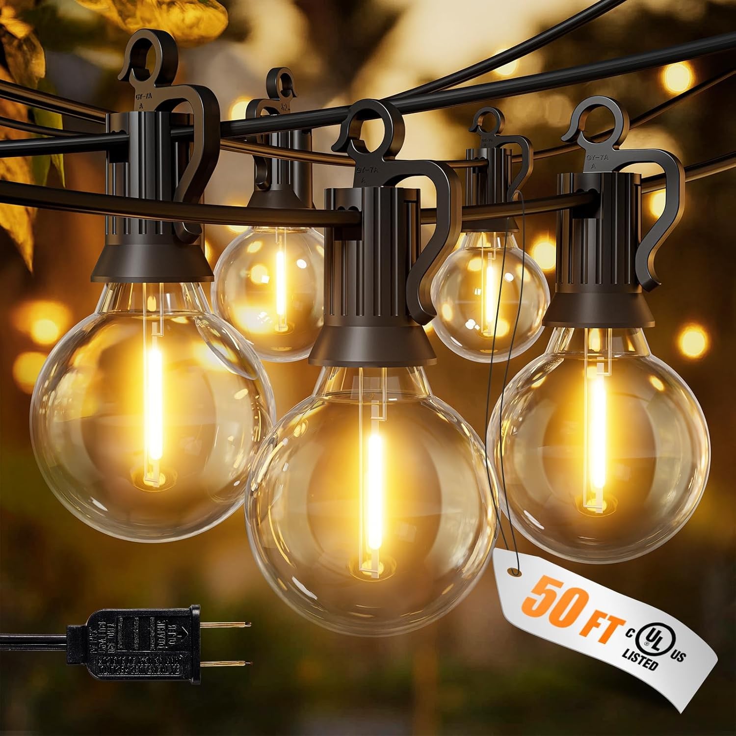 Brightown Outdoor String Lights, 50FT 25 G40 Bulbs Shatterproof Patio Lights, IP