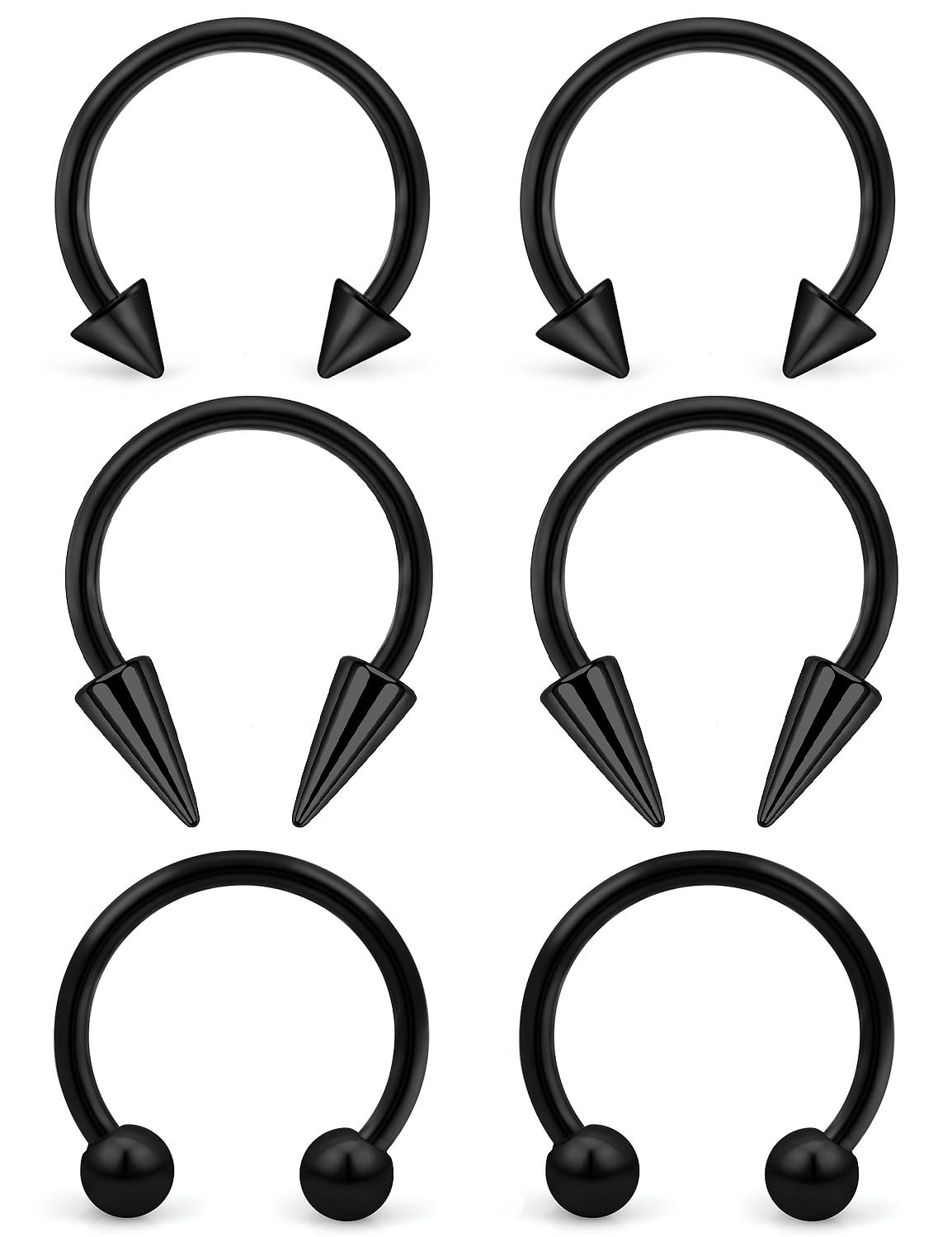 Ovxznts 6Pcs Septum Rings 16G Surgical Steel Small, 16g,Diameter:10mm,black