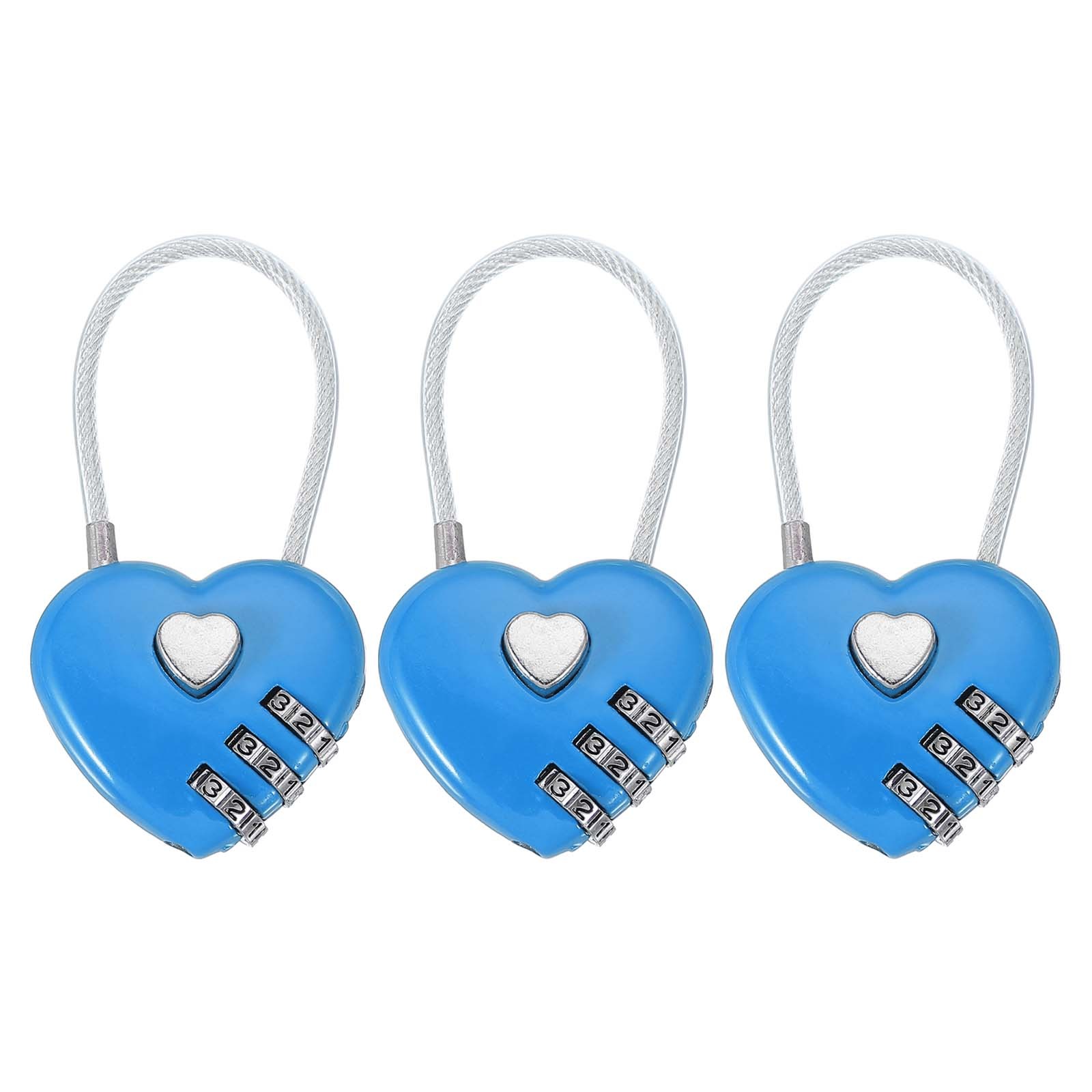 3 Pack Heart Padlock Heart Shape Love Lock Combination Lock Locker Locks Blue