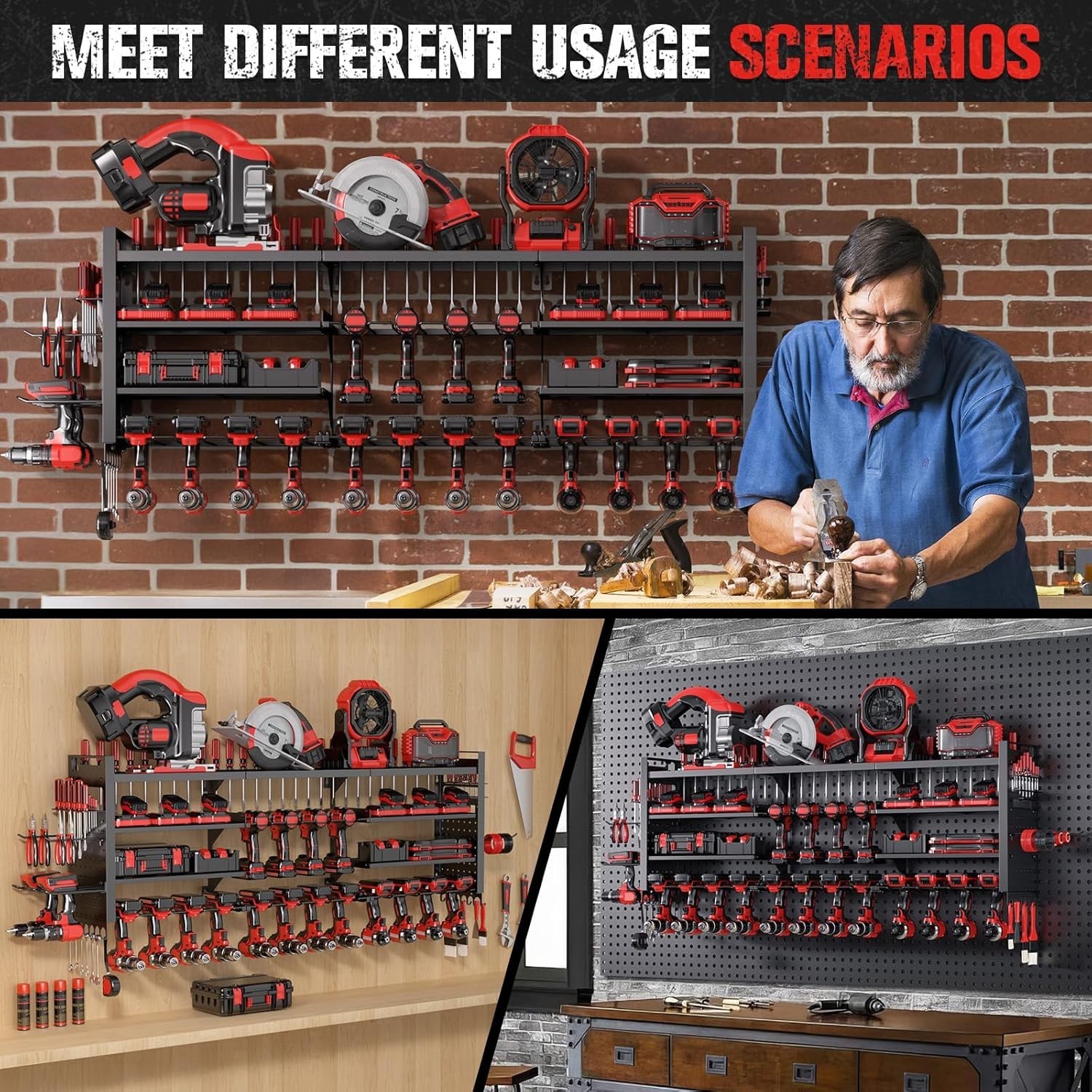 49.8" Power Tool Organizer Wall Mount 4-Layer Heavy Duty Tool Rack