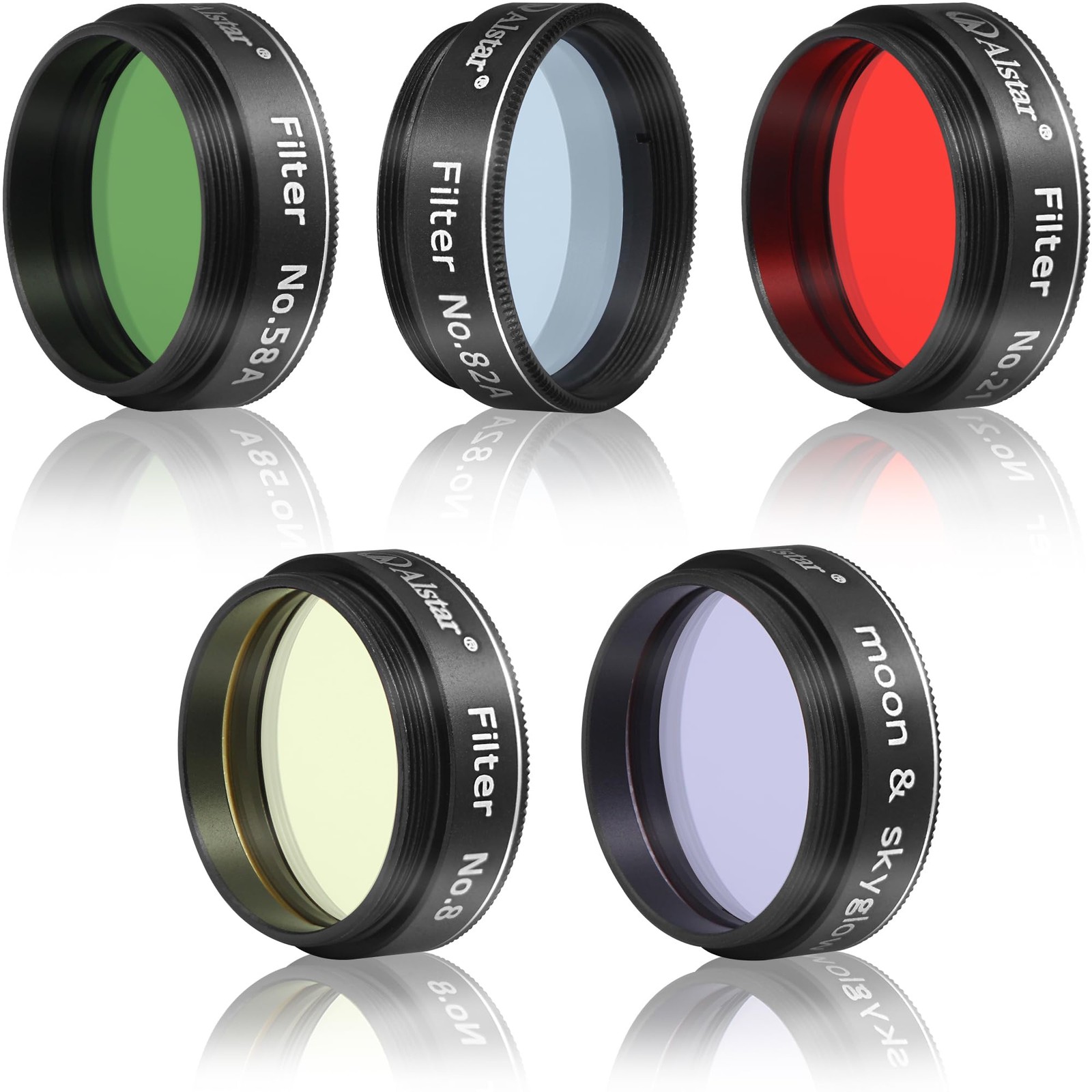 New Alstar 5Pcs 1.25" Telescope Filters Kit with Orange Green, Yellow, Blue and