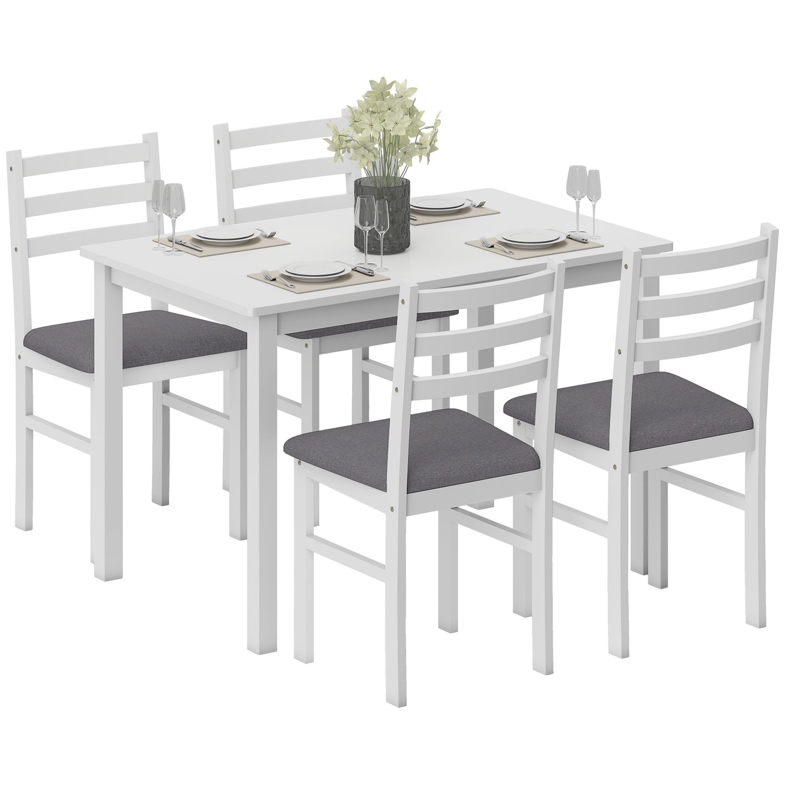 HOMCOM 5-Piece Dining Table Set with Upholstered Chairs, Wood Legs Refurbished