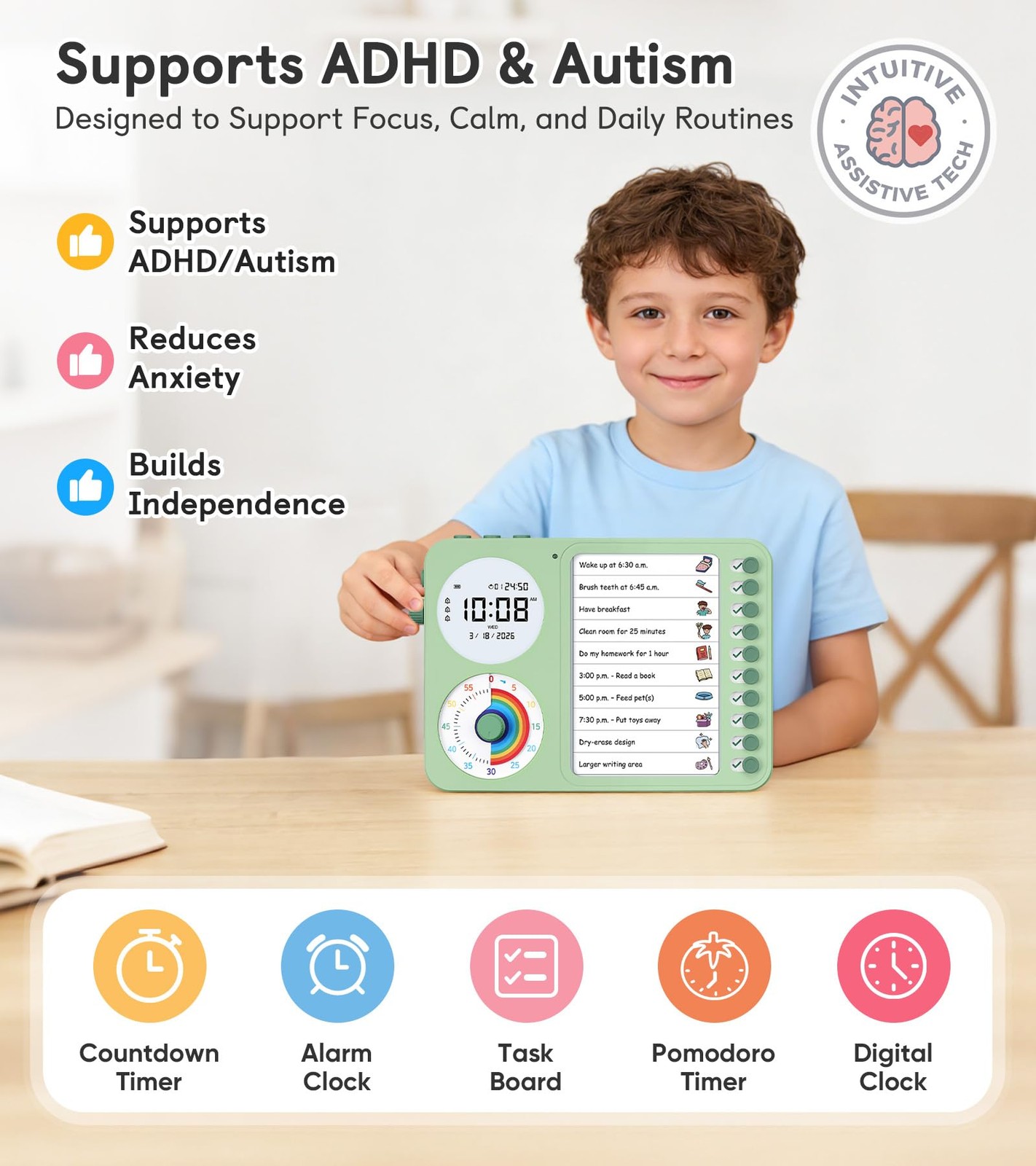 3-in-1 Visual Timer & ADHD Tool for Kids and Adults – Task Timer with Chore C...