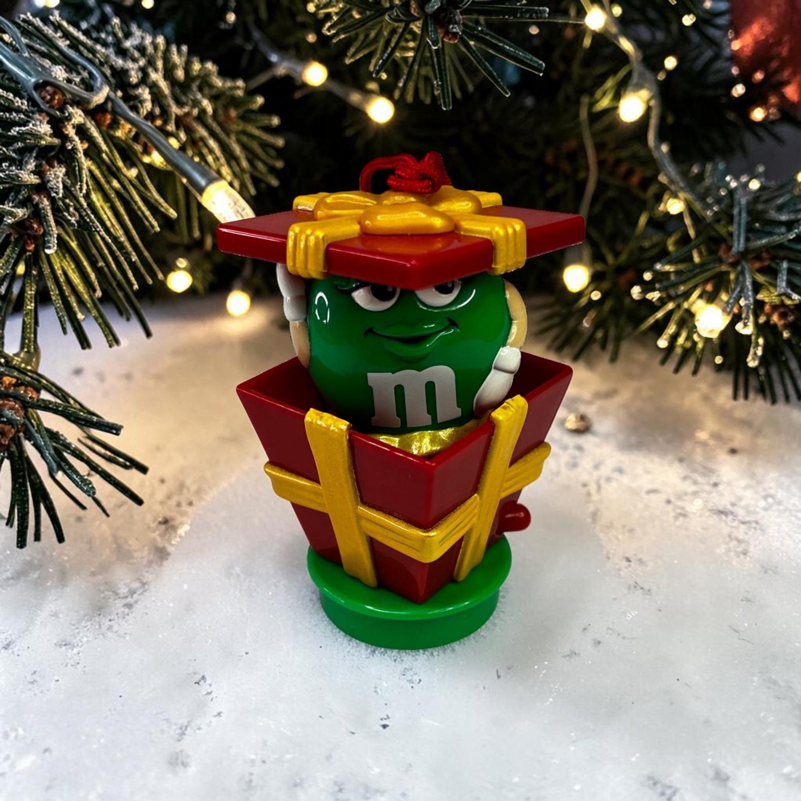 M&Ms Green Character Vintage Christmas Ornament Pop Up Gift Box From 1999