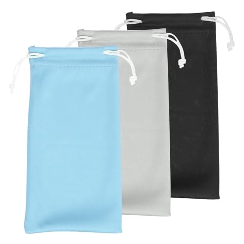 3pcs Eyeglass Pouch Microfiber Sunglasses Storage Bag Portable Drawstring