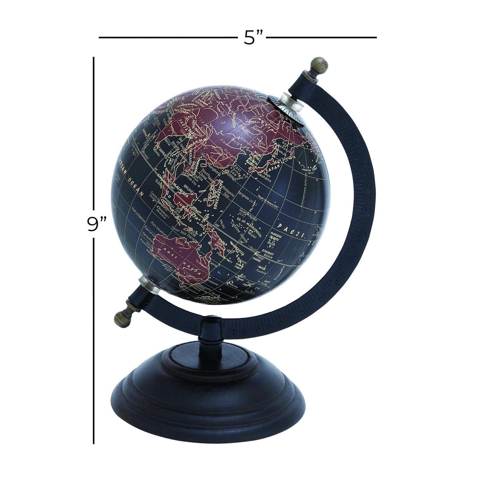 Mango Wood Globe, 6" x 5" x 9", Black