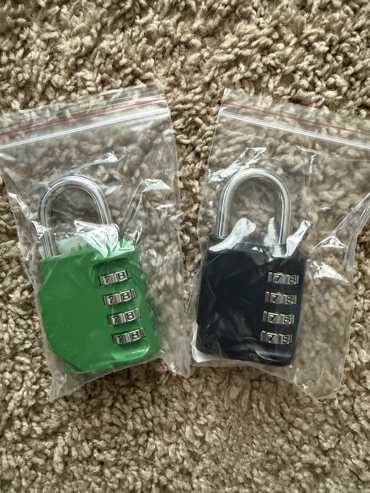 Set of 2 Resettable Combination Padlocks Green Black Plastic Steel Shackle