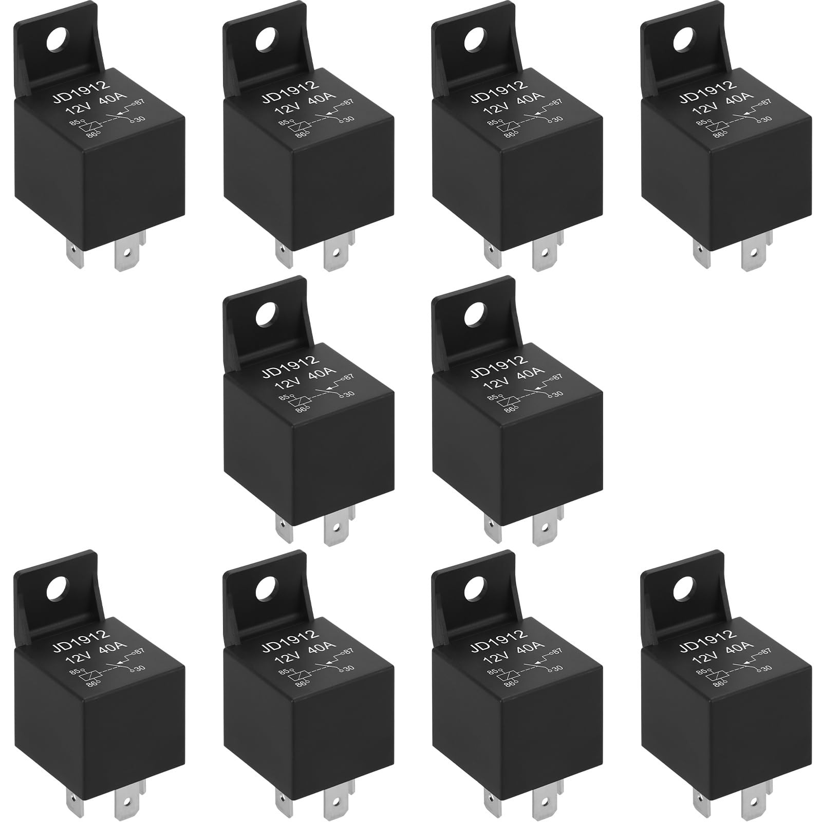 10 Pack JD1912 Car Relay, 12V 40A, 4 Pin SPST, Automotive Switches and Starte...