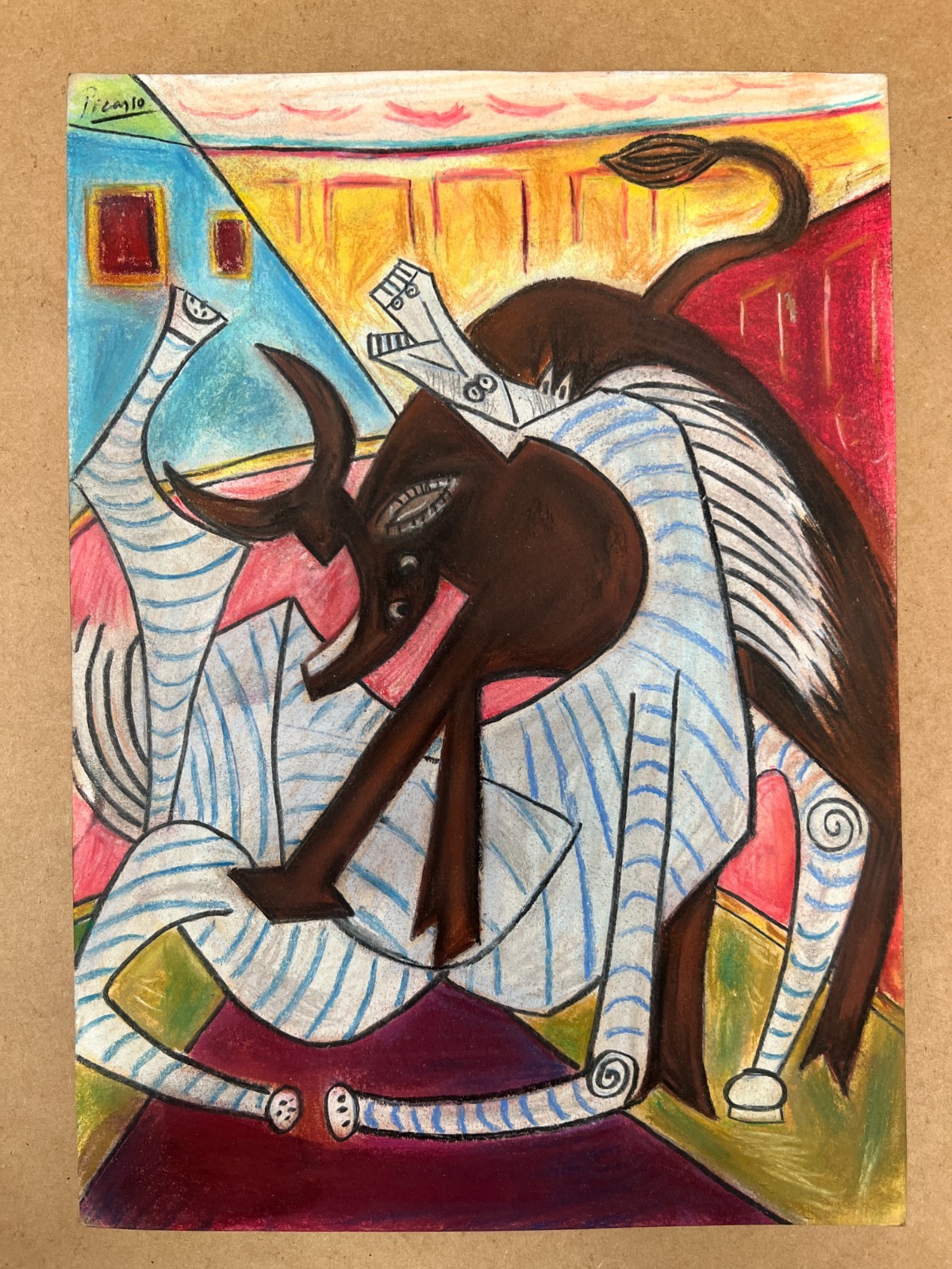 Pablo Picasso Drawing on paper (Handmade) signed and stamped mixed media.