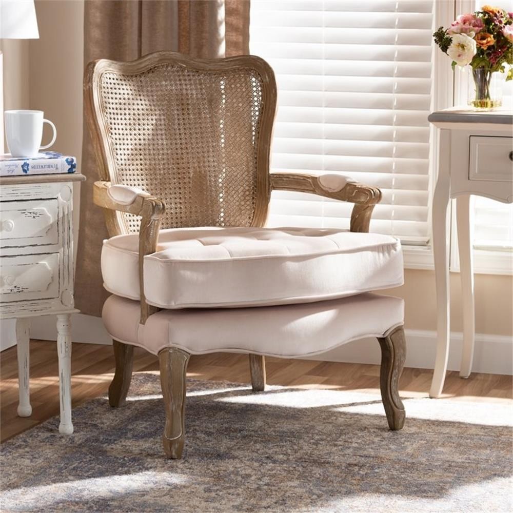 Bowery Hill 19.3" Traditional Wood/Fabric Accent Chair in Light Beige