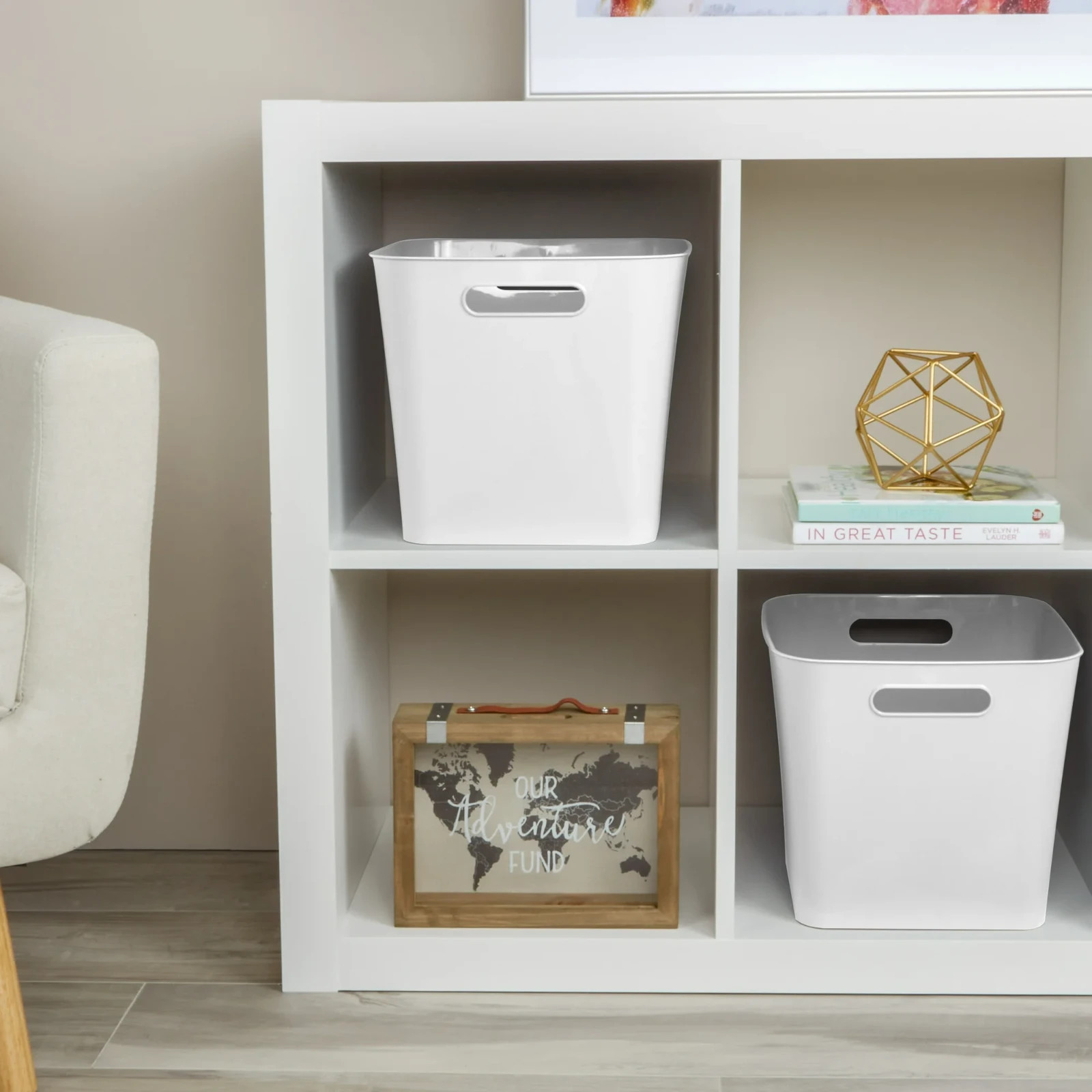 Mainstays Cube White Plastic Storage Bin, 11 in x 10 in