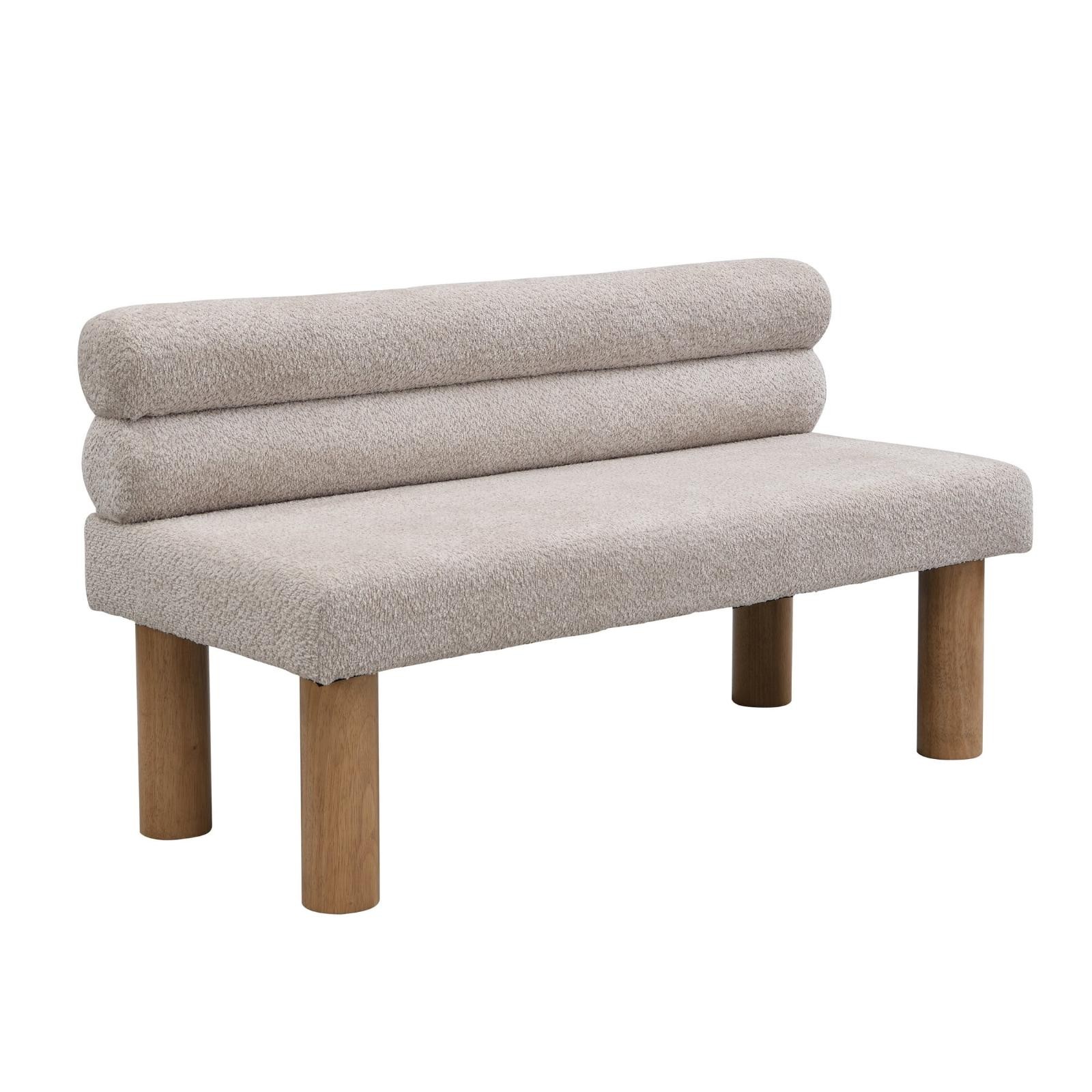 Rustic Modern Dining Bench Upholstered With Backrest And Natural Solid Wood Leg