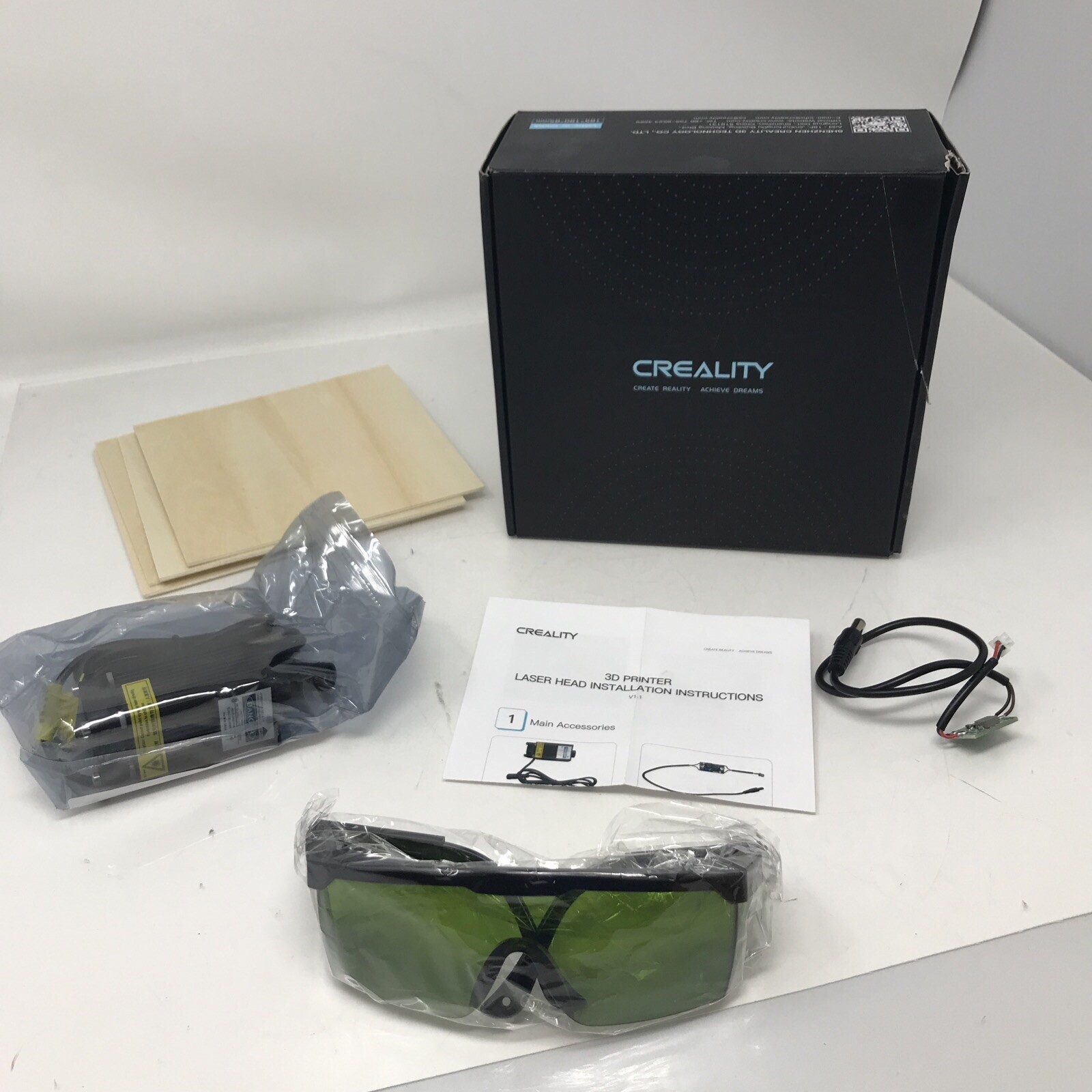 CREALITY Adjustable Focus Blue-Violet Laser Kit w/ Safety Glasses + Wood Plates