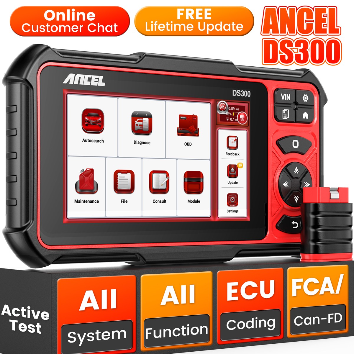 ANCEL DS300 OBD2 Scanner Diagnostic Tool All System ECU Coding Active Test