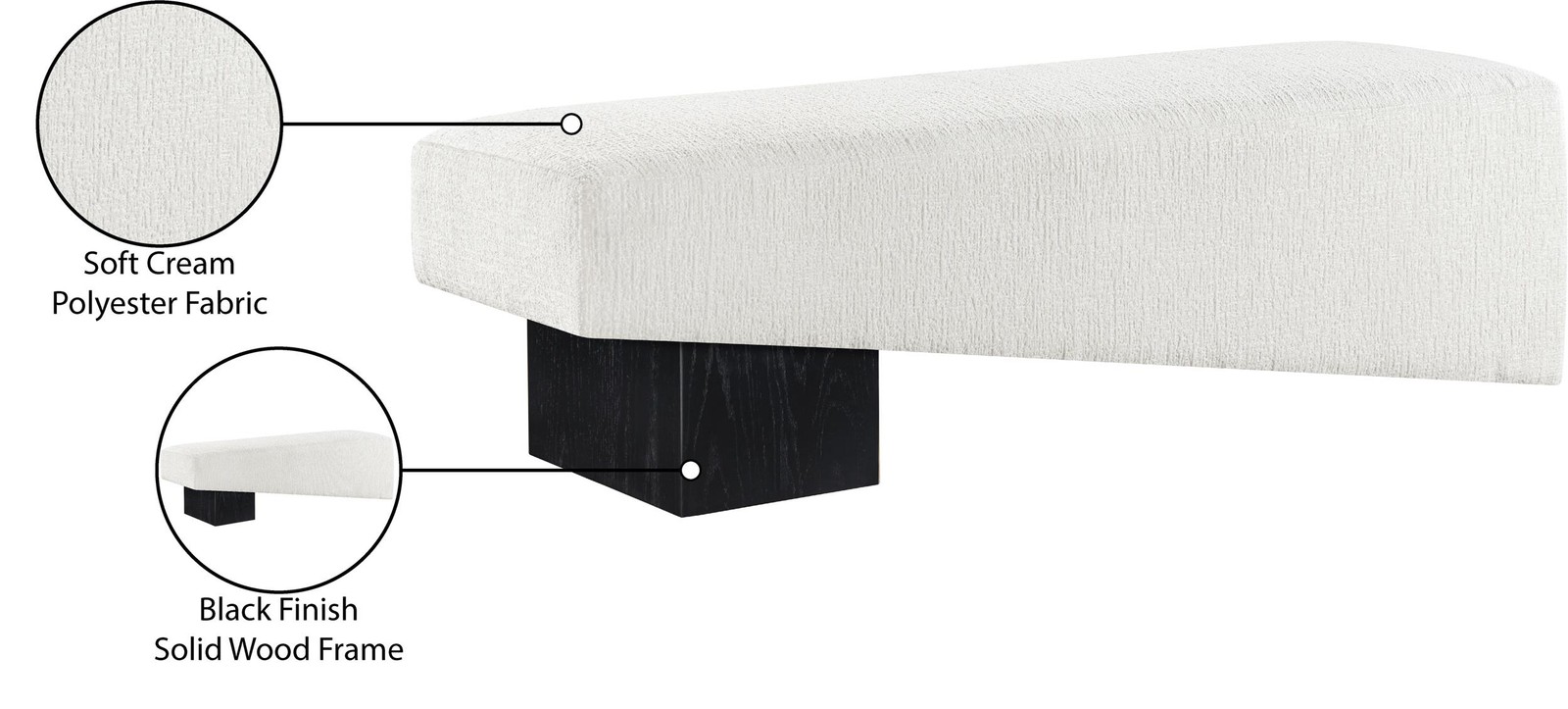 Meridian Furniture Alora Cream Polyester Fabric Bench