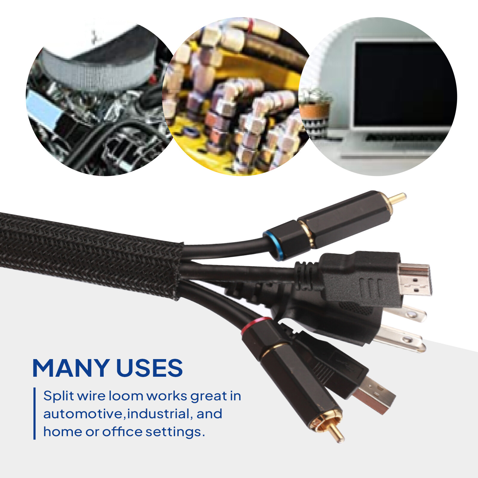 Cable Sleeve Split Sleeving For USB Cable Power Cord Cable Protect 15'&35'Length