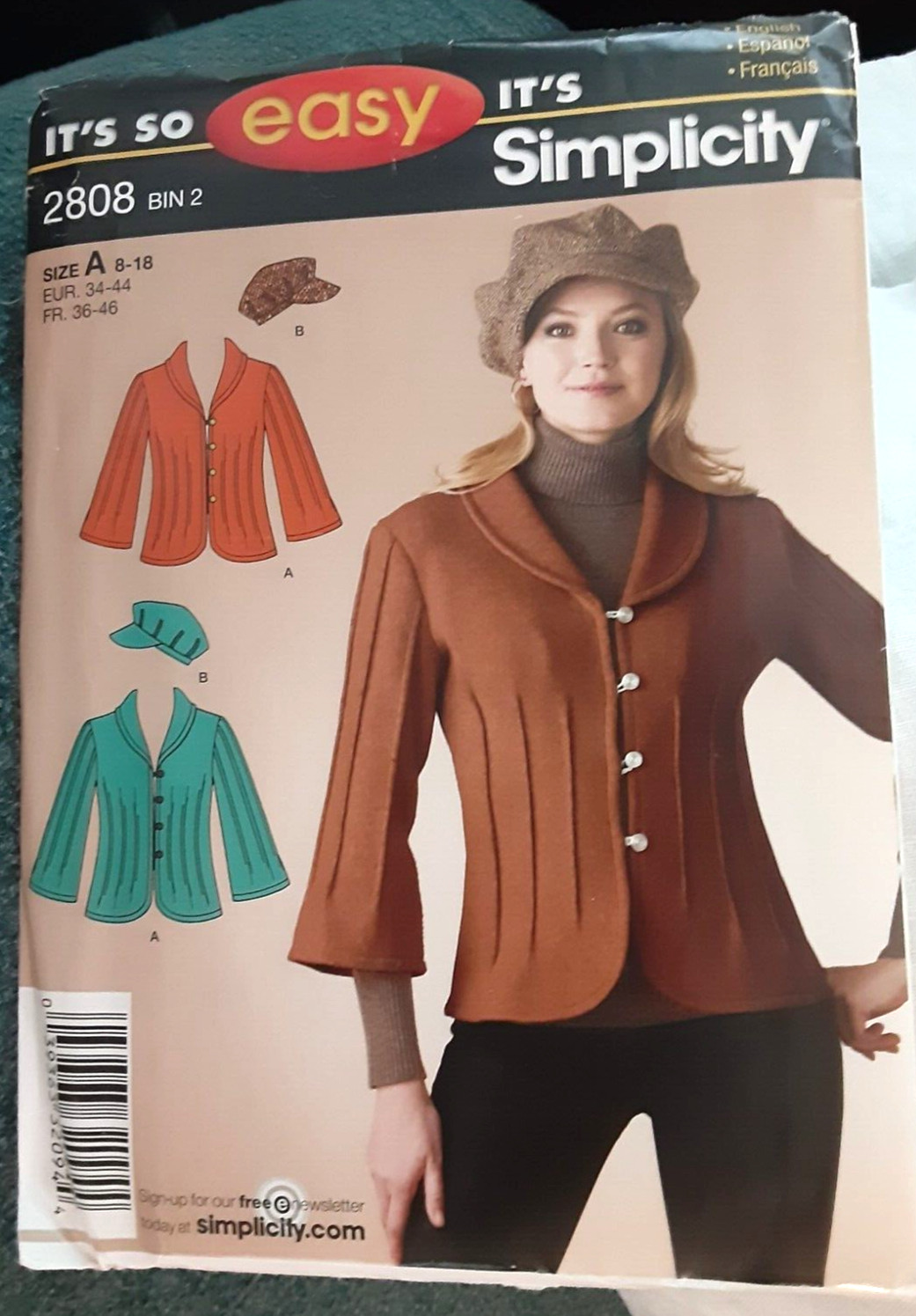 Simplicity Pattern 2808 Misses' Jacket & Hat in 3 Sizes Sewing Craft Project (H)