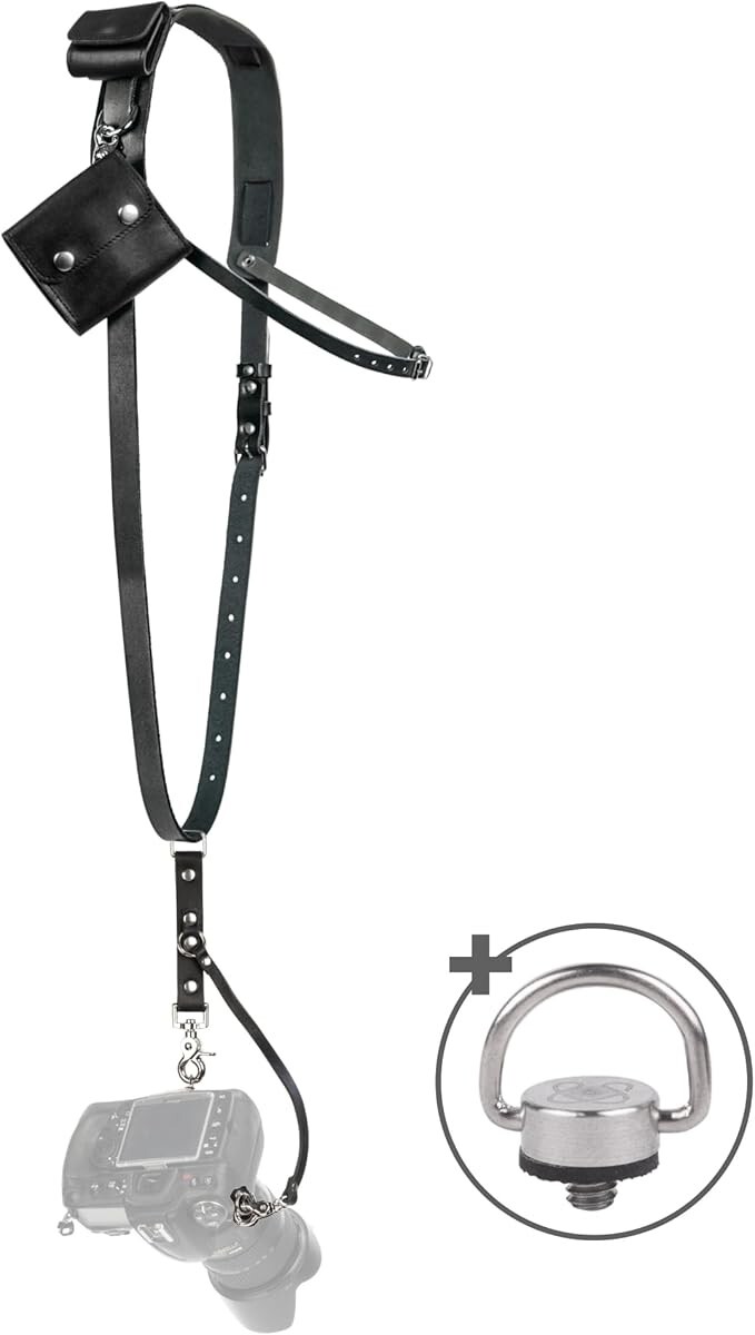 Coiro Leather Camera Strap for One Camera - Single Leather Harness, Color Tan