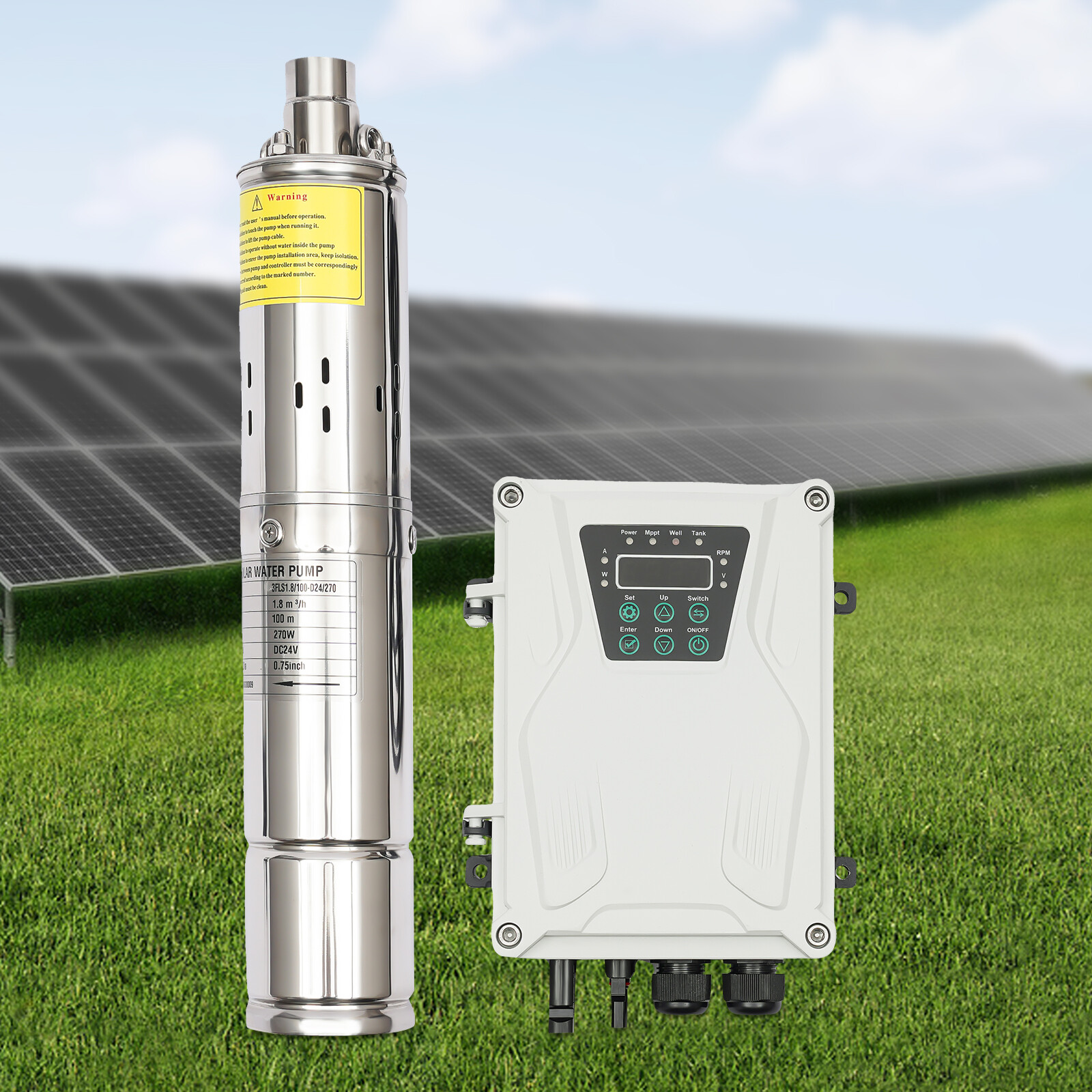 3" 270W 24V DC Solar Water Pump Submersible Deep Bore Well Pump&MPPT Controller