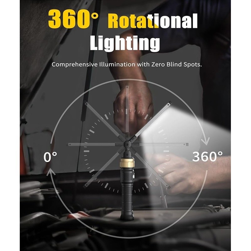 Rechargeable Work Light 5000mAh Magnetic Flashlight with 360° Rotate Foldable