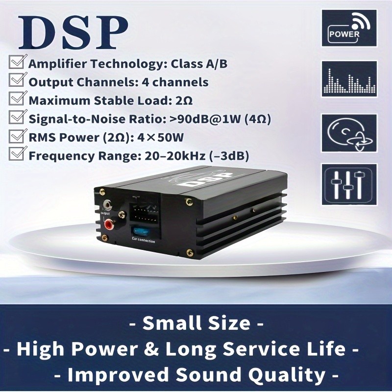 4 Channel DSP Car Amplifier Class AB 4×50W RMS 800W Peak 20-20kHz Full Range Amp