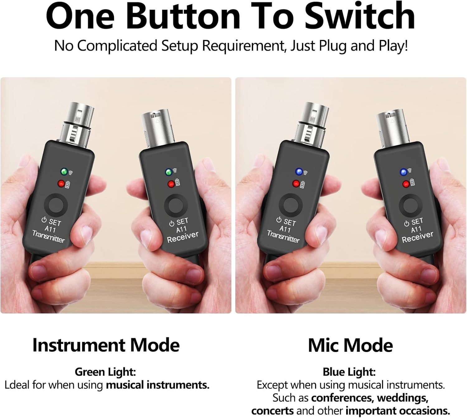 Wireless XLR Microphone System for Dynamic Microphone PA System and Audio Mixer