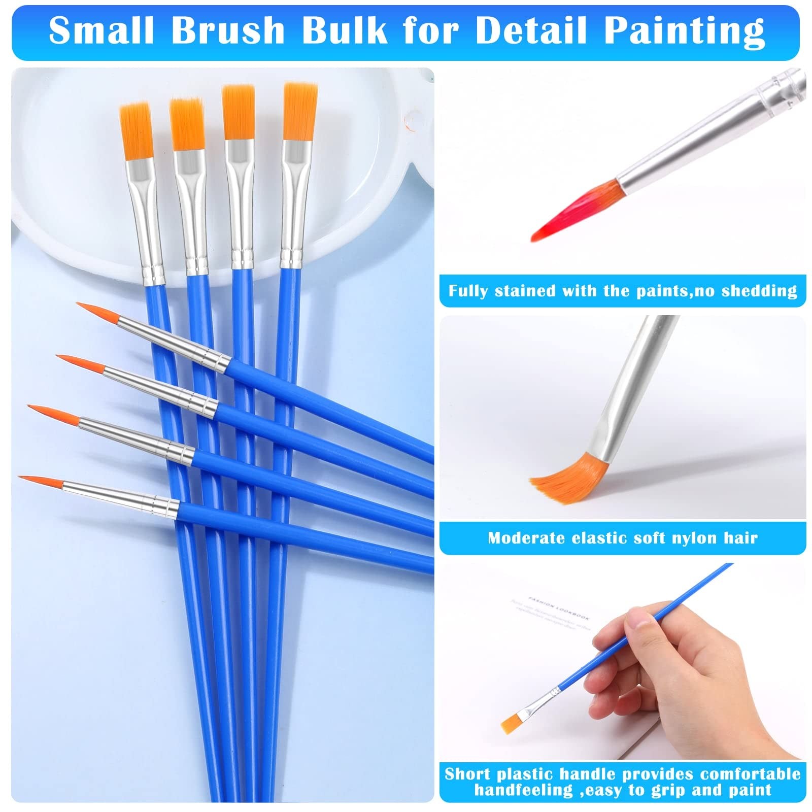 Small Paint Brushes Bulk, Anezus 50 Pcs Flat Tip Paint Brushes with Round Acr...