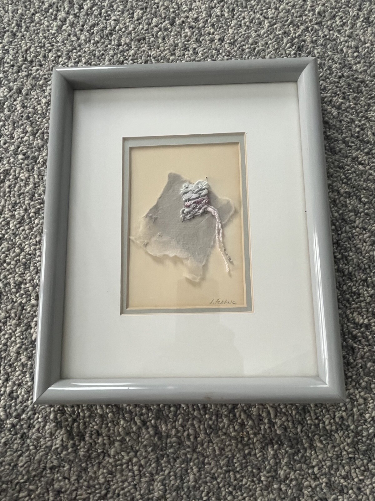 10.5 X 11.5 gray framed, matted original multimedia art L. Fehling artist signed