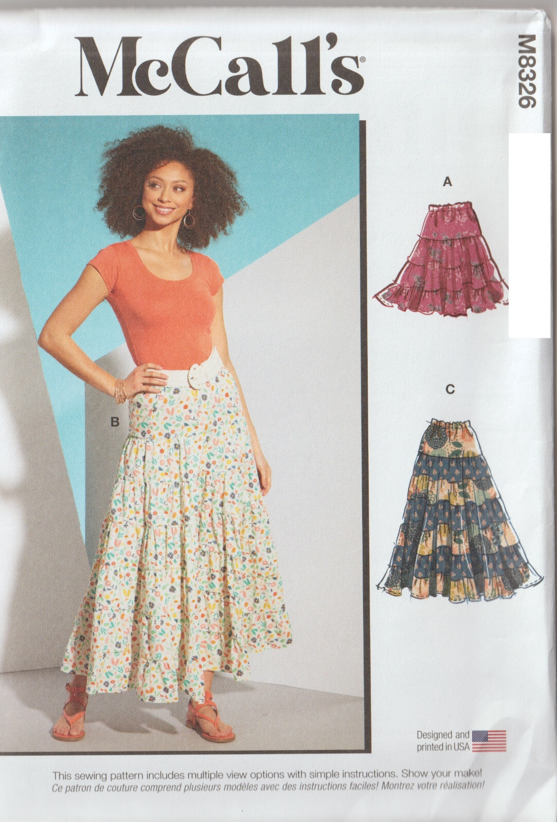 McCalls 8326 Skirt Tiered Boho 2 Lengths Sewing Pattern Easy Misses Sizes New