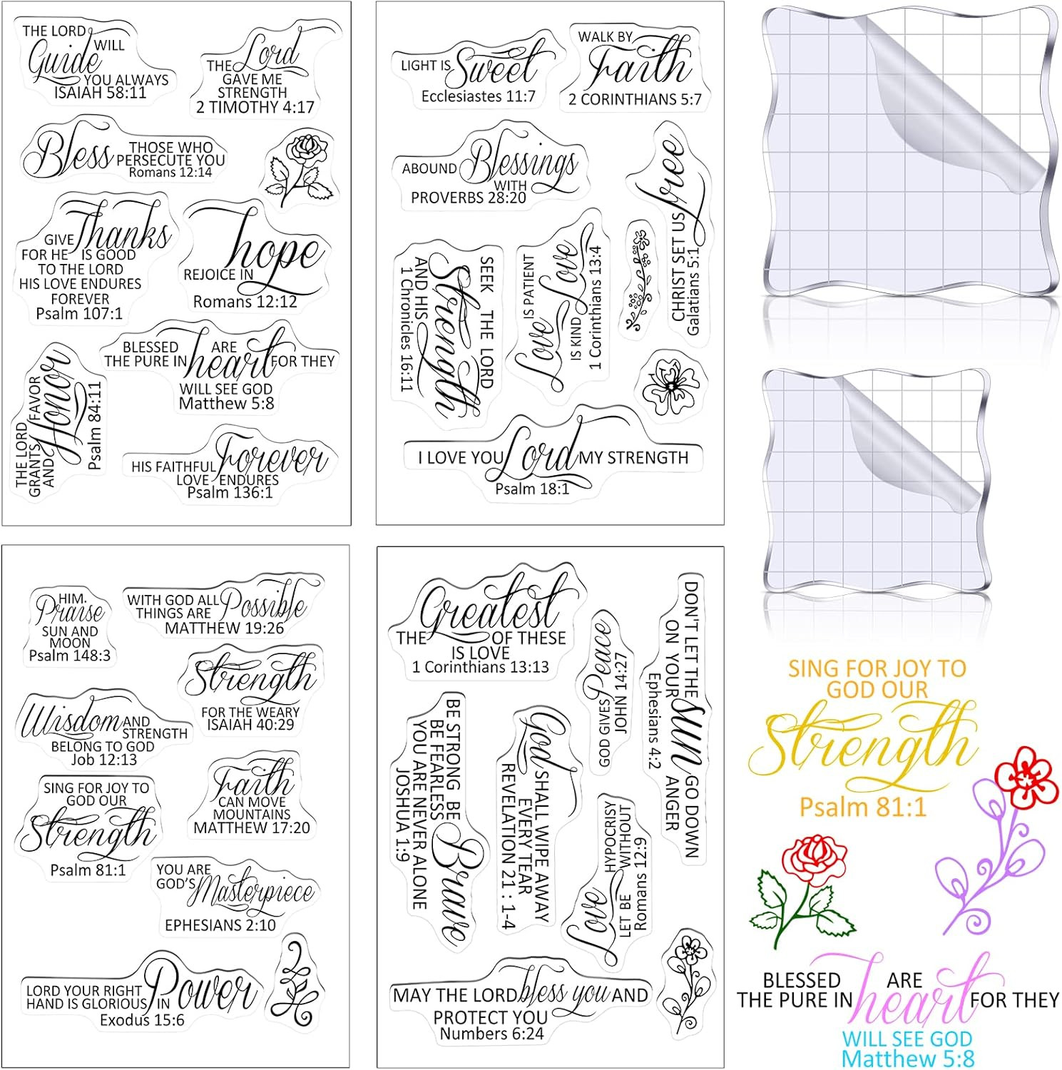 4 Sheets Christian Bible Verse Clear Stamps for Card Making Set Acrylic Christia