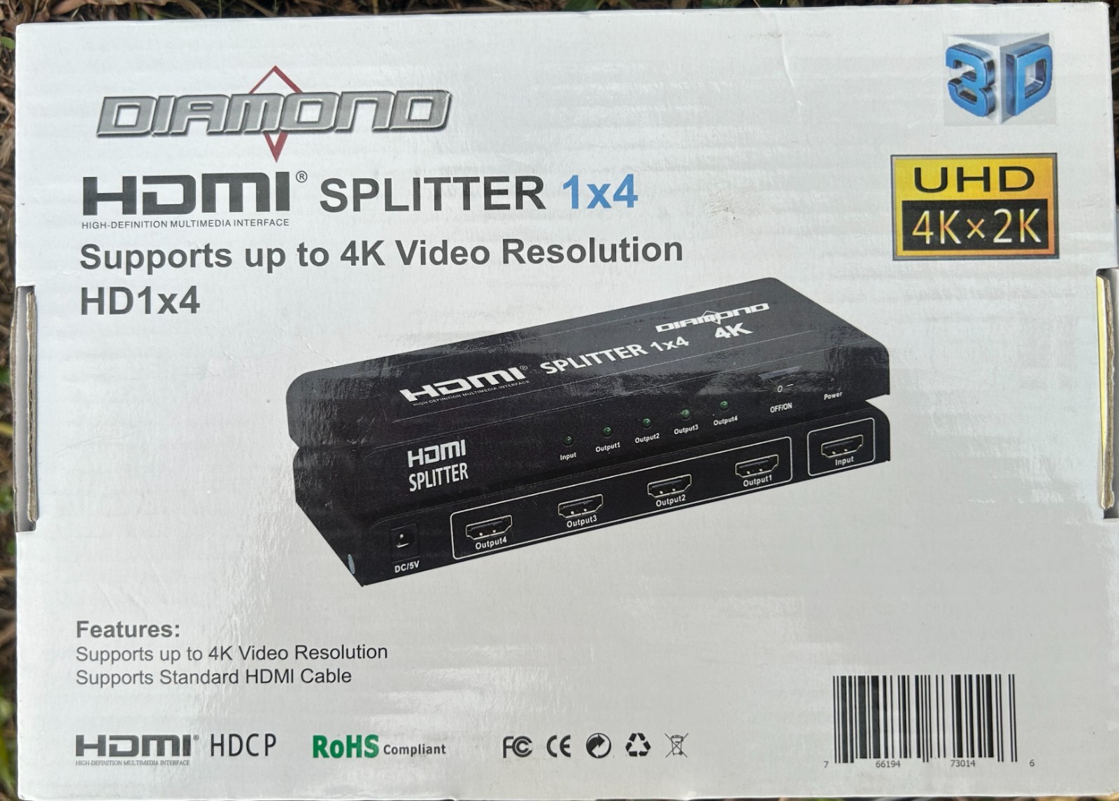 HDMI SPLITTER 1X4 Supports up to 4K Video Resolution HD1x4, UHD 4K x 2k