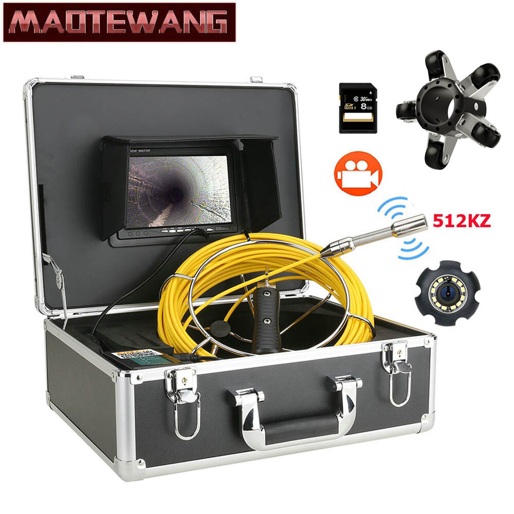 30M Sewer Pipe Inspection Camera with 512hz Signal 7in Monitor 8GB DVR Camera