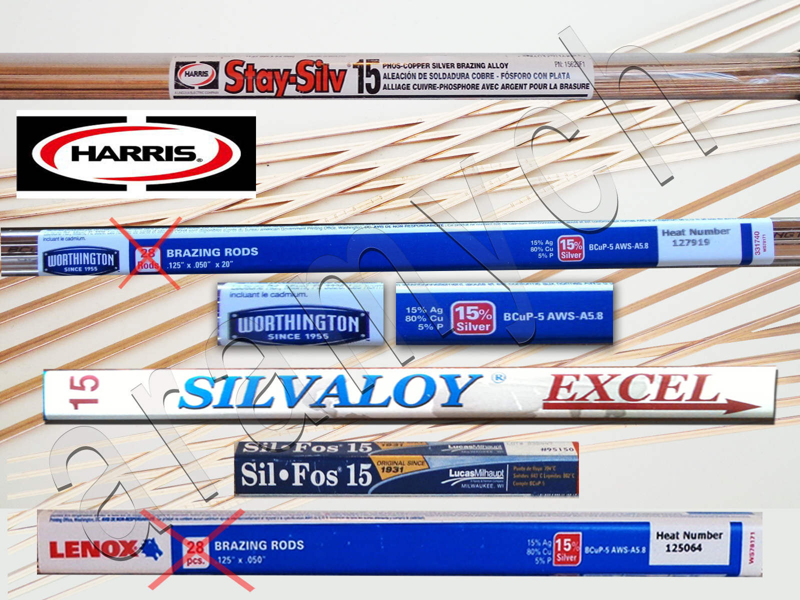 15% Silver Brazing Rods 1 ROD ONLY. Worthington, Harris Stay-Silv,Sil-Fos, Lenox
