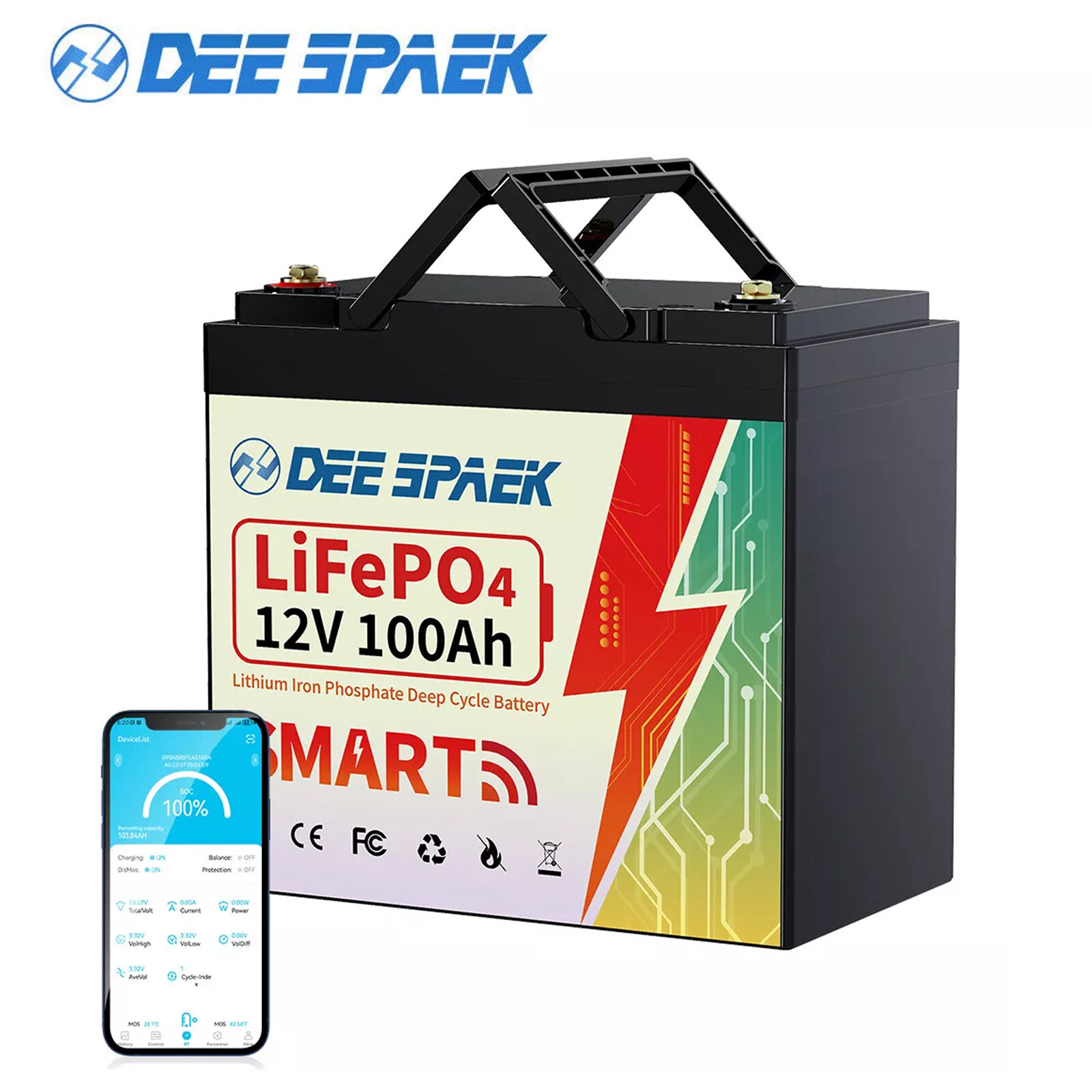 12V 100Ah LiFePO4 Battery 8000+Cycles Lithium Bluetooth Solar RV Trolling Motor