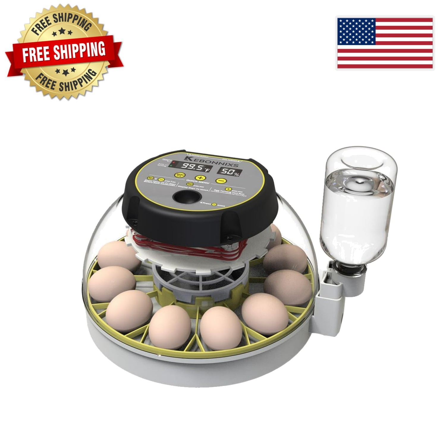 12 Egg Incubator with Humidity Display & Auto Egg Turner for Hatching Chickens