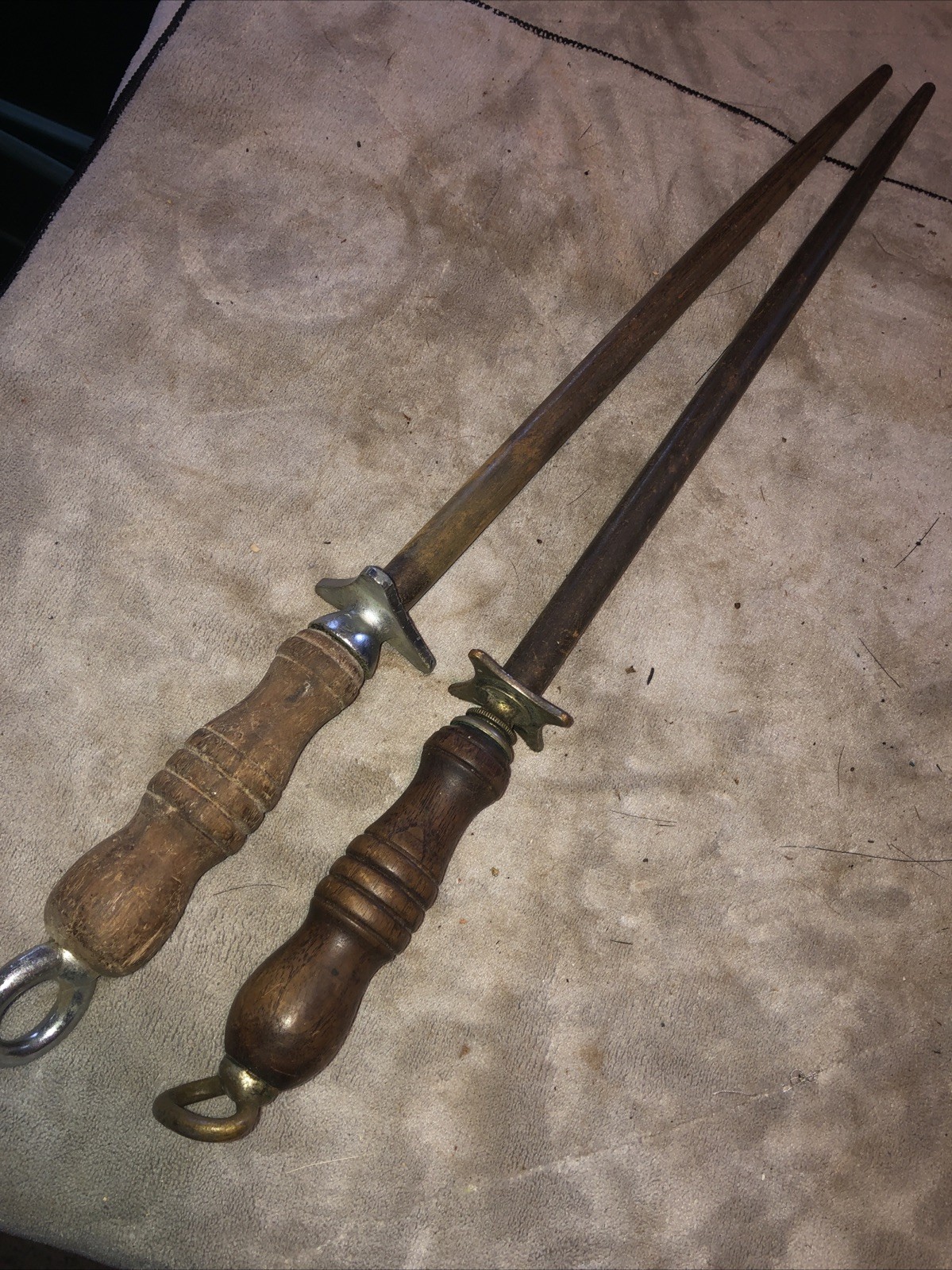 Lot Of 2 Vtg Marked 14” Sharpening Steel Honing Rod 1 Foster Bros. 1 Unreadable