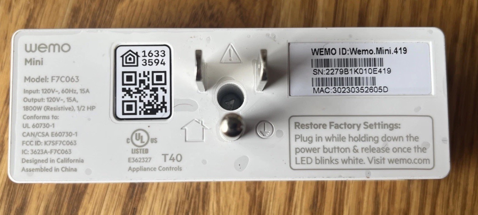 WeMo WiFi Enabled Mini Smart Plug - White F7C063