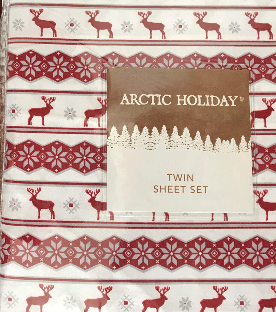 Arctic Holiday TWIN Microfiber Sheet Set 3 Pieces Red Deer New
