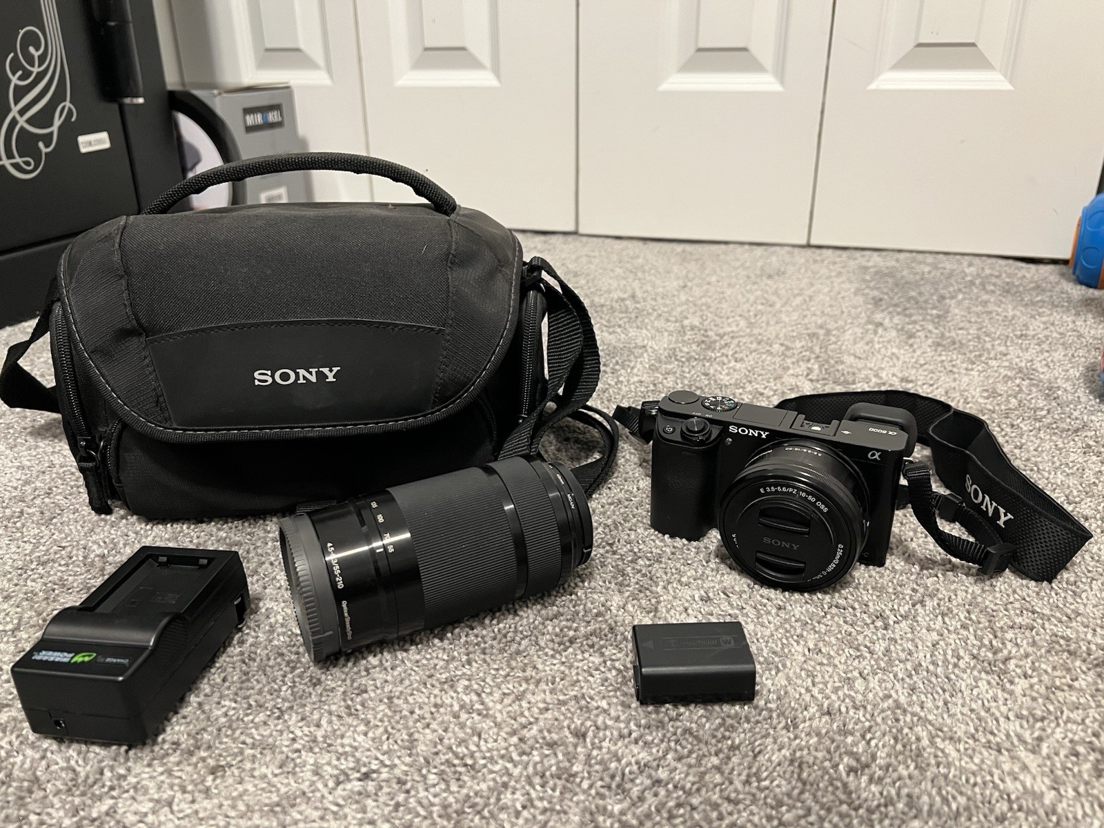 Sony Alpha Camera Bundle 16-50mm 55-210mm Lenses Bag Battery Charger