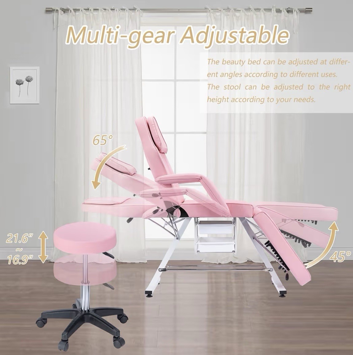 Adjustable Folding Salon Bed with Hydraulic Stool