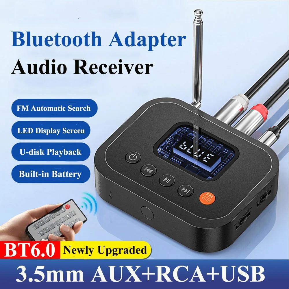 Bluetooth 6.0 Receiver 3.5mm AUX Jack RCA Wireless Stereo Music Adapter FM Radio