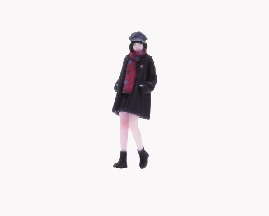 1:64 Painted Figure Model Miniature Resin Diorama Black Coat Girl Scarf Lady