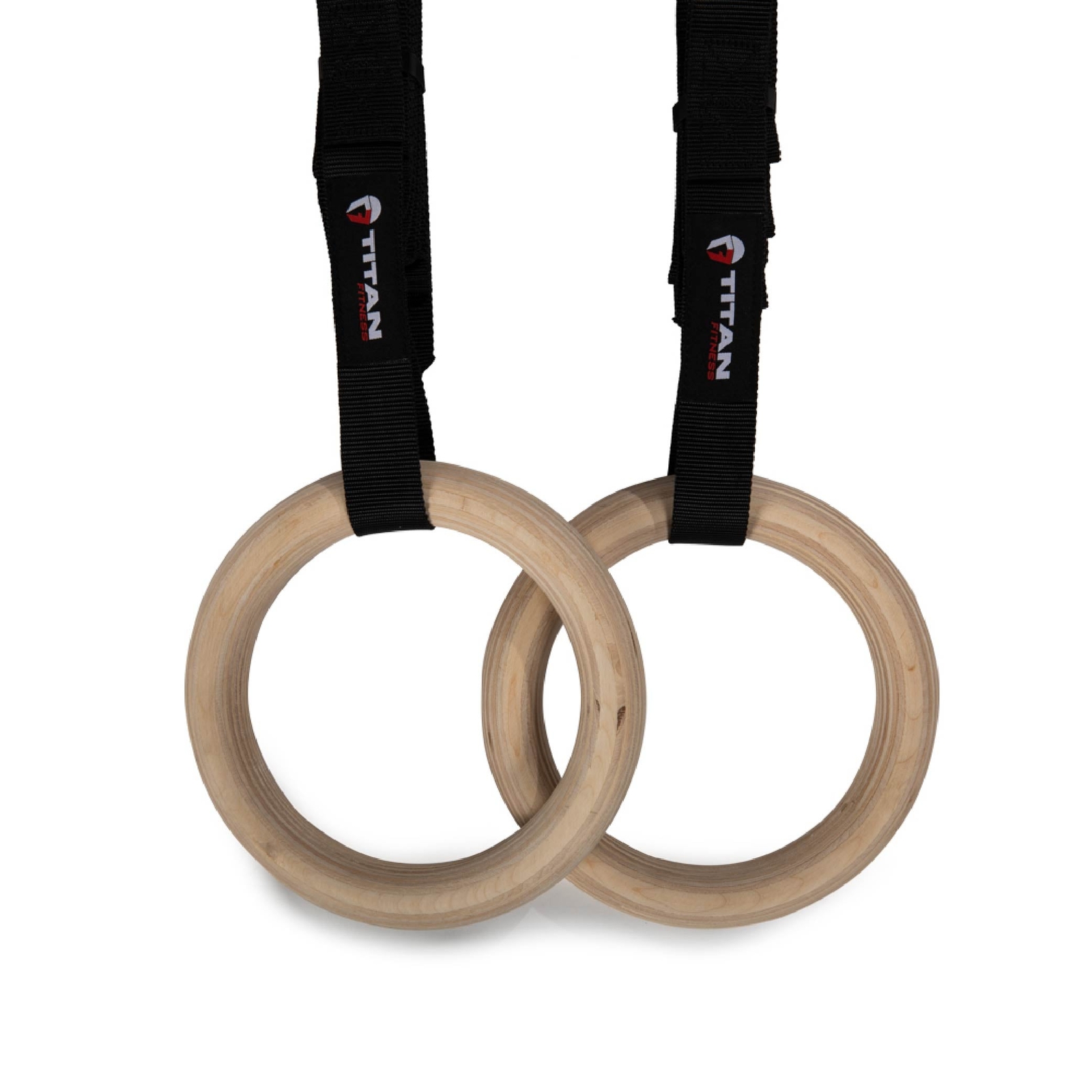 Titan Fitness 28mm Gymnastics Rings, Non-Slip Wooden Rings, 16 FT Nylon Straps