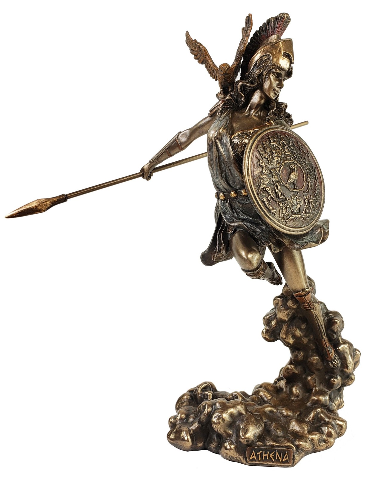 9" ATHENA Goddess of War Running W Spear Greek Mythology Statue Bronze Finish