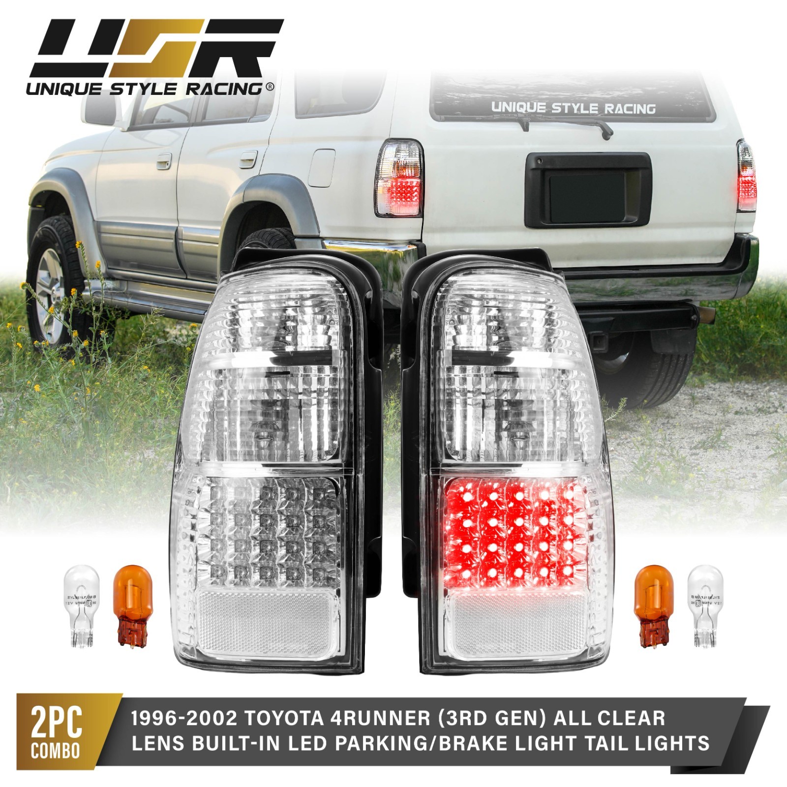 Crystal Clear Lens with Red LED Tail Light L+R For 96-02 Toyota 4Runner SR5 SUV