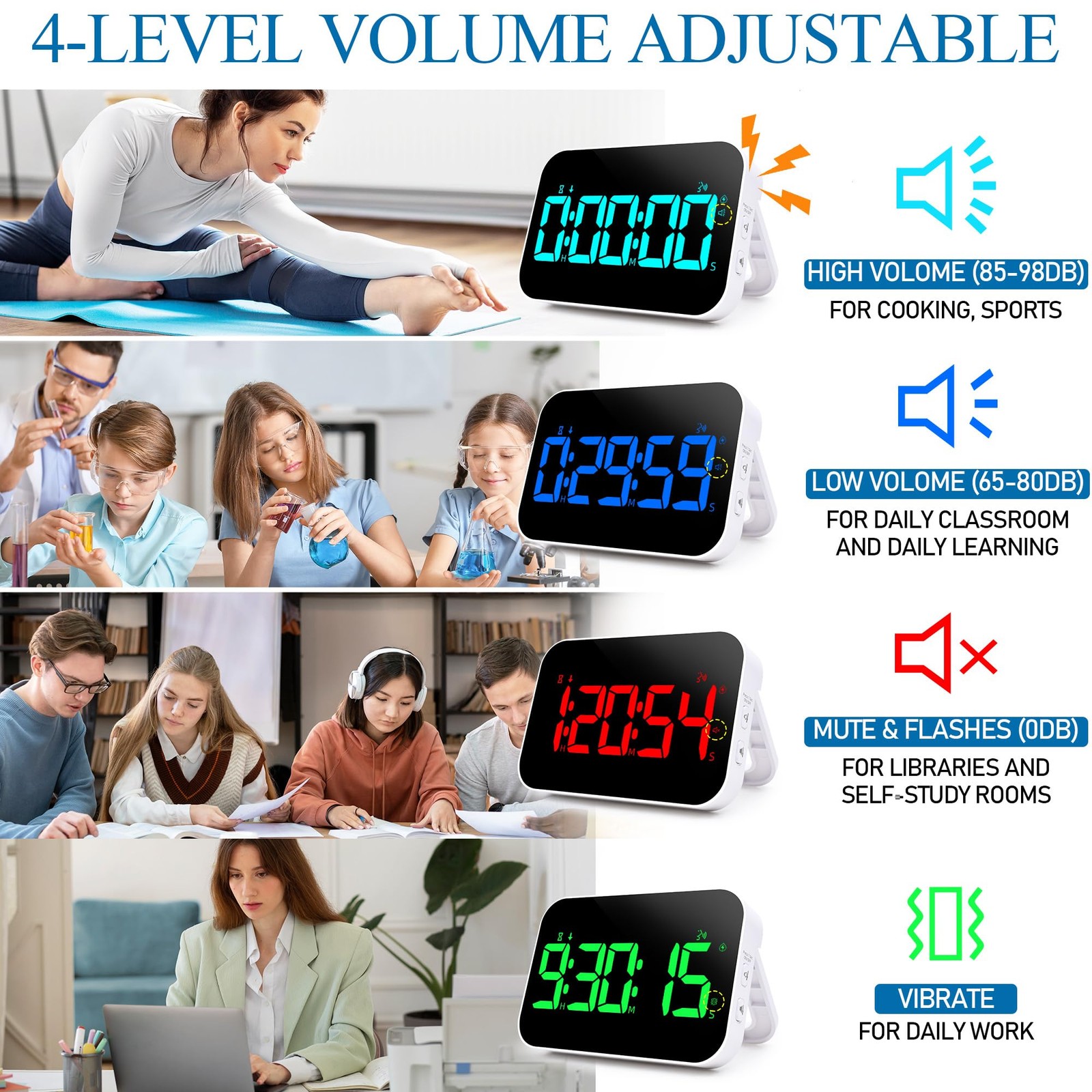 Kitchen LED Digital Timer Rechargeable, RGB Count Down Up Digital Timer with ...